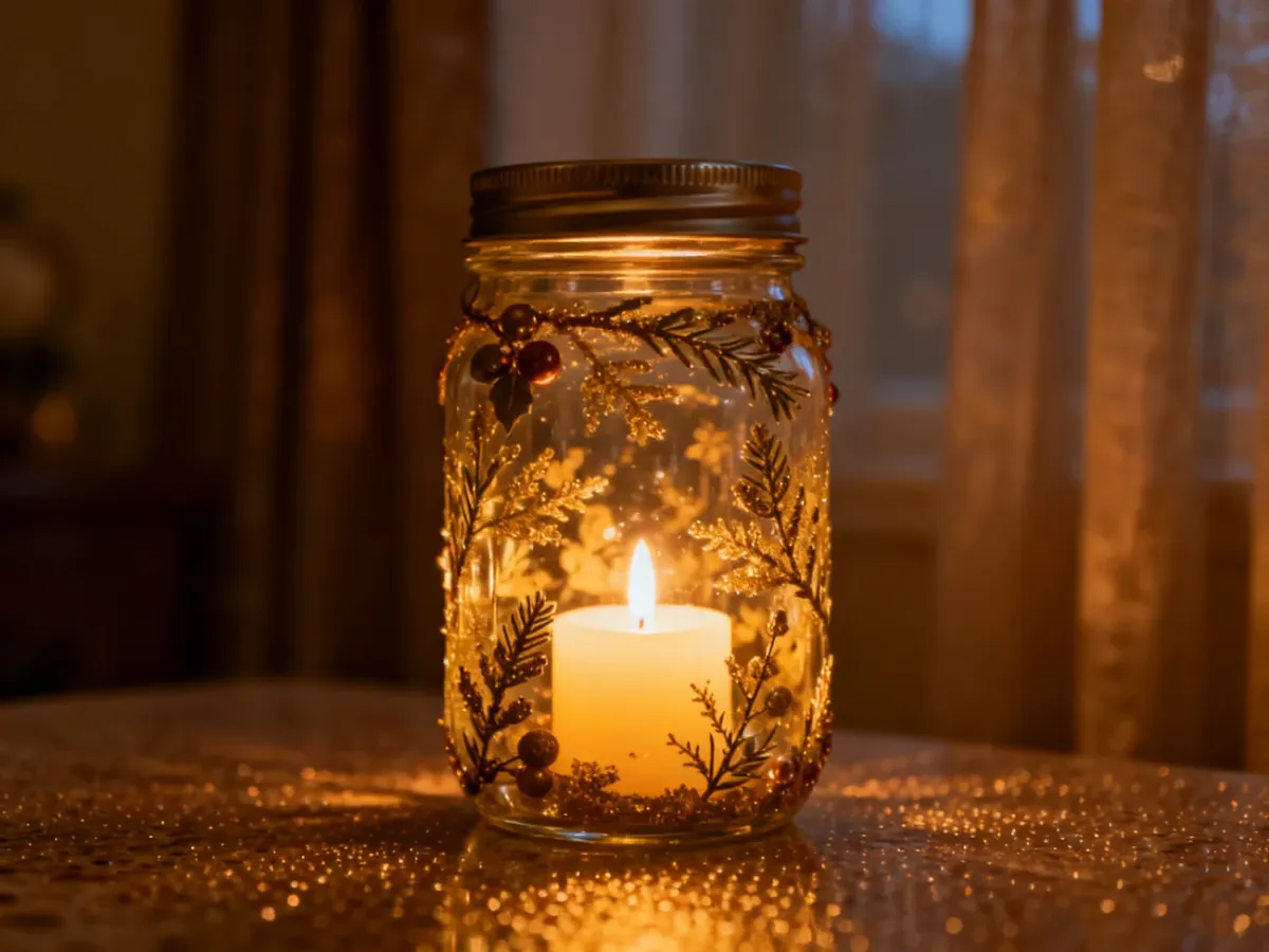 Bezpieczny lampion ze słoika ze świeczką LED ustawiony na stabilnej powierzchni