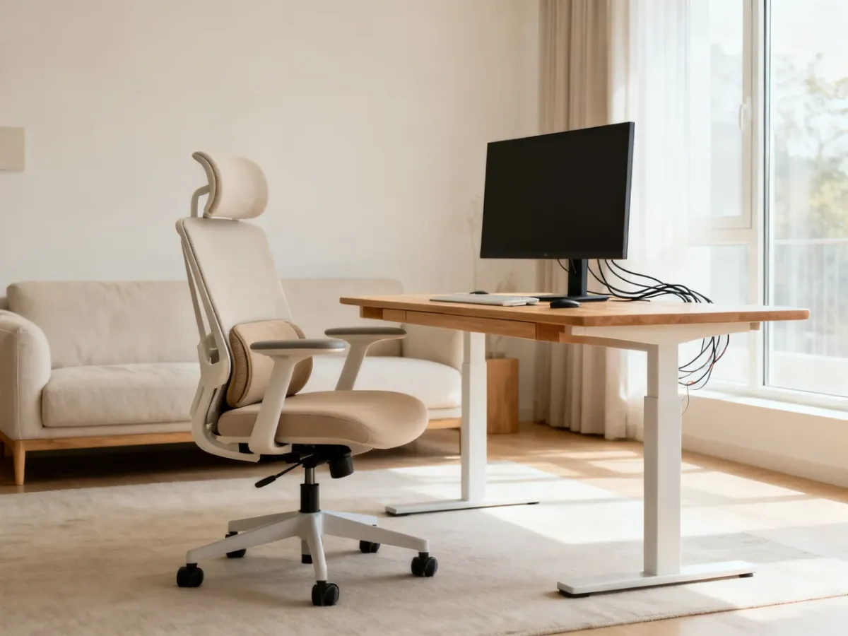 Ergonomiczne krzesło przy biurku w salonie