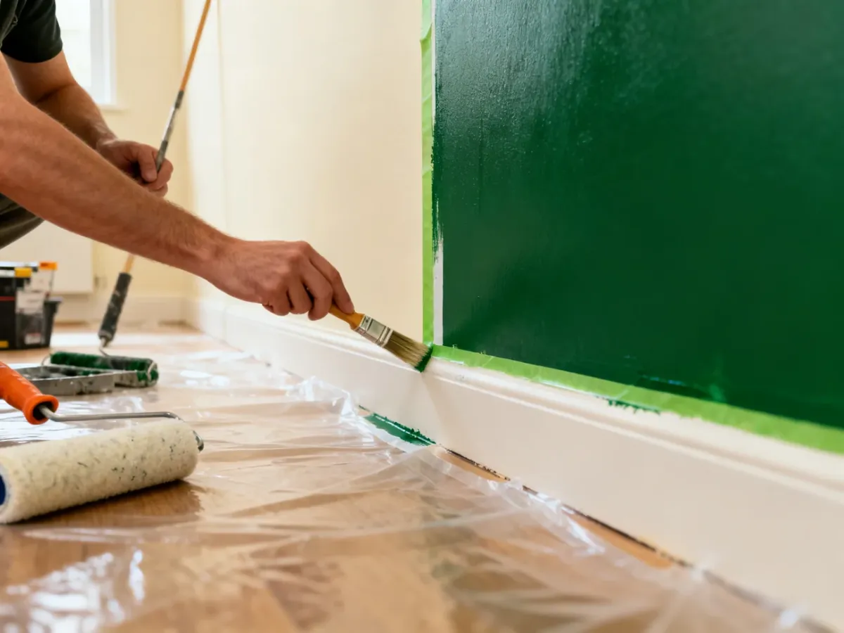 Malowanie równego odcięcia między jasnym i ciemnym kolorem ściany