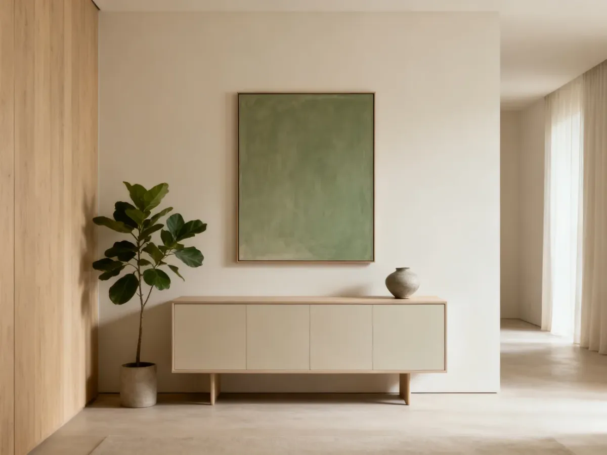 Uncluttered interior with selected decorations and generous empty space