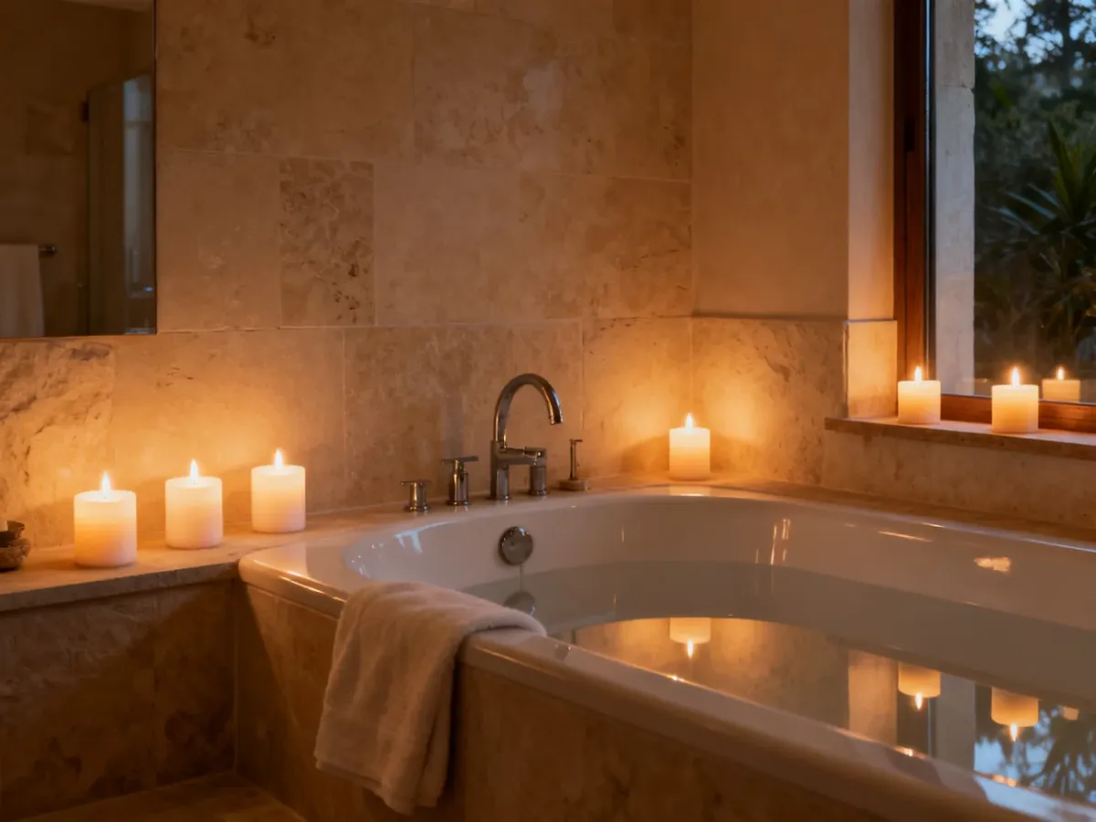 Łazienka w stylu domowego SPA z bezpiecznymi świecami LED